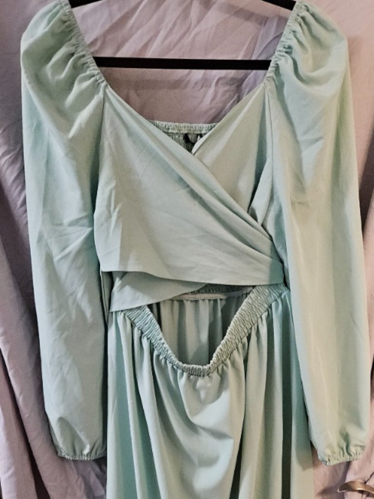 Kojooin Sage Green Smocked Wrap Front Maxi Dress  Large Category